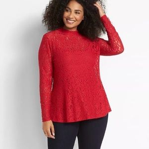 Layne Bryant red floral lace shirt